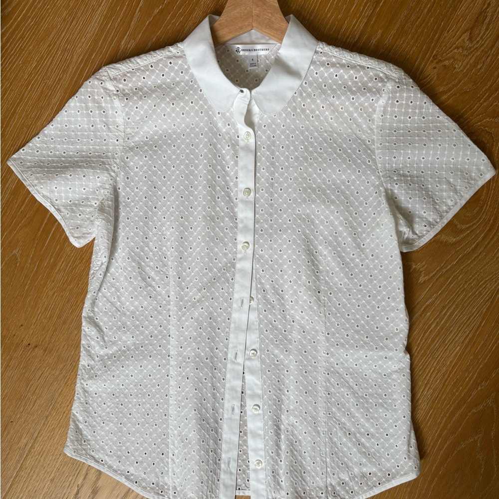 Brooks Brothers White Eyelet Short Sleeve Shirt